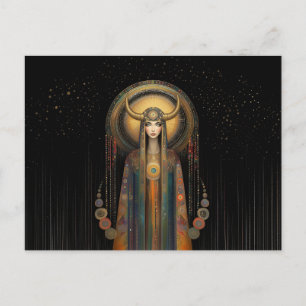 Goddess Lilith Rainbow Gold Black Art Nouveau  Postcard