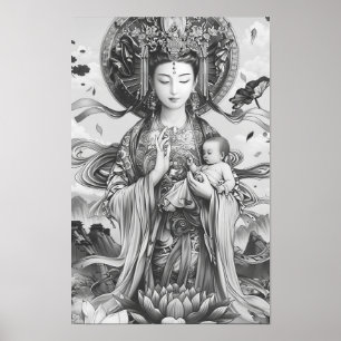 Goddess Line Drawing Poster - Black and White Art 