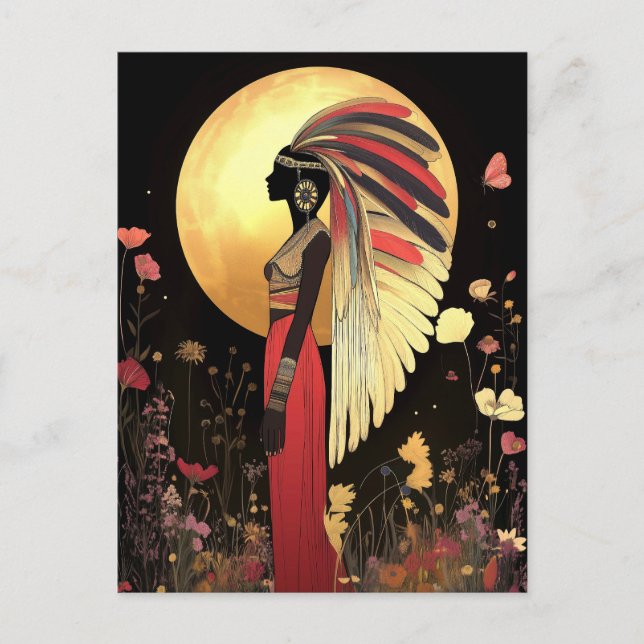 Goddess Ma'at: Egyptian Gold, Black Floral Art Postcard (Front)