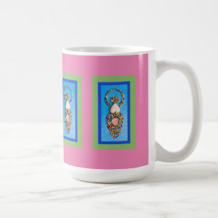 Goddess Mosaic in Green & Blue on Pink Coffee Mug