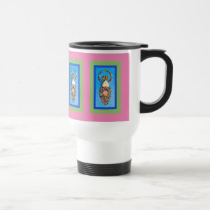 Goddess Mosaic in Green & Blue on Pink Travel Mug