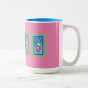 Goddess Mosaic in Green & Blue on Pink Two-Tone Coffee Mug