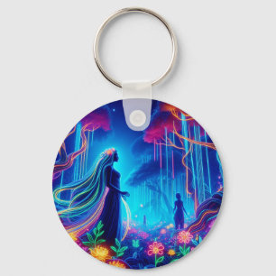 Goddess Neon Forest Of Light Fantasy fairytale art Key Ring