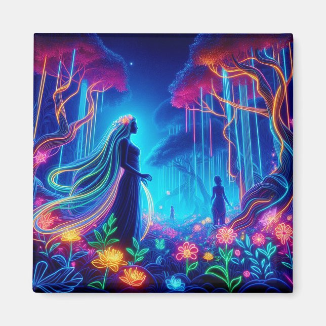 Goddess Neon Forest Of Light Fantasy fairytale art Magnet (Front)