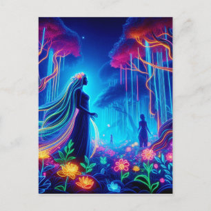 Goddess Neon Forest Of Light Fantasy fairytale art Postcard