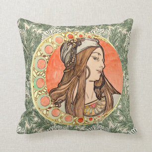 Goddess of beauty by Alphonse Maria Mucha Cushion