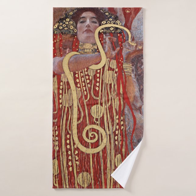 Goddess of Health, Hygieia (Salus), Gustav Klimt Bath Towel (Bath Towel)