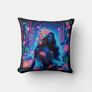 Goddess Of Light Neon glow Forest fantasy art Cushion