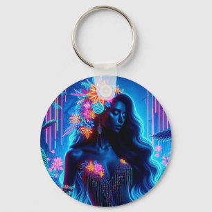 Goddess Of Light Neon glow Forest fantasy art Key Ring