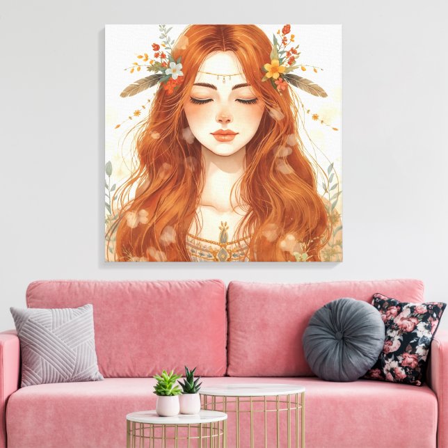 Goddess of Nature –Bohemian Earth Spirit Woman Art Canvas Print (Insitu(LivingRoom))