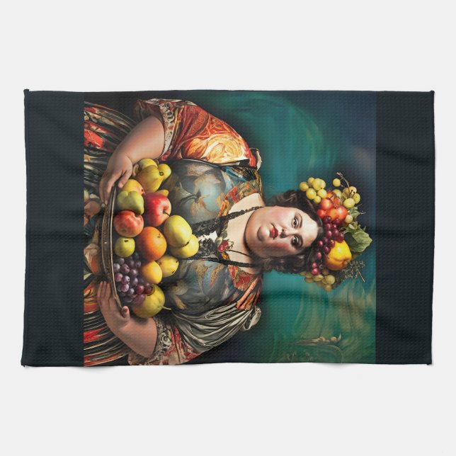 "Goddess of Overindulgence" Colourful Portrait     Tea Towel (Horizontal)