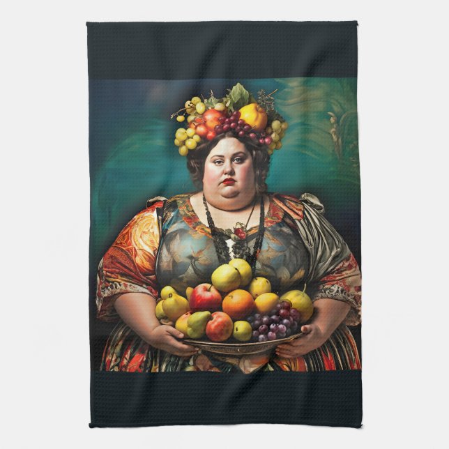 "Goddess of Overindulgence" Colourful Portrait     Tea Towel (Vertical)