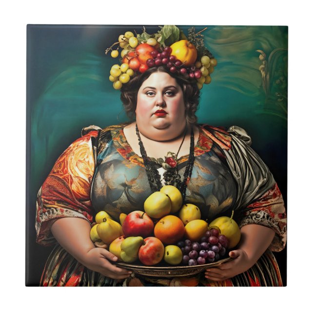 "Goddess of Overindulgence" Colourful Portrait     Tile (Front)