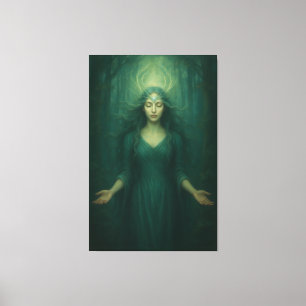 Goddess of the Emerald Spirit – Forest Aura Enligh Canvas Print