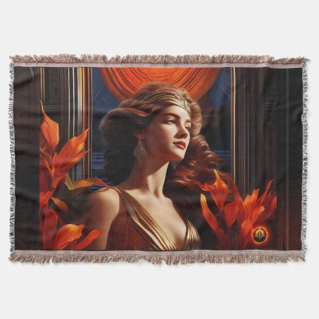 Goddess Of The Sun Art Deco Romantic Glamour Throw Blanket (Front)