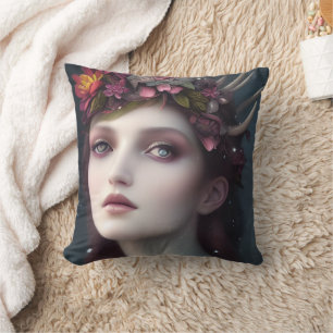 Goddess of Winter Fantasy Floral Portrait    Cushion
