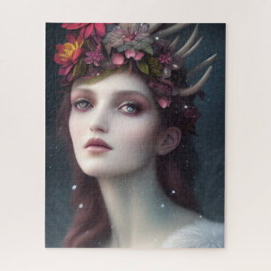 Goddess of Winter Fantasy Floral Portrait   Jigsaw Puzzle