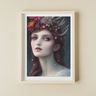 Goddess of Winter Fantasy Floral Portrait Poster