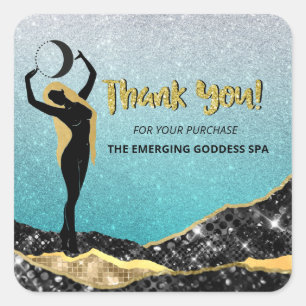 *~* Goddess Ombre Pastel TEAL Glitter THANK YOU Square Sticker