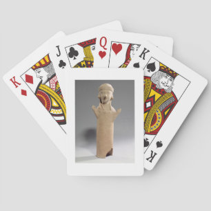 Goddess or worshipper with raised arms, figurine, playing cards