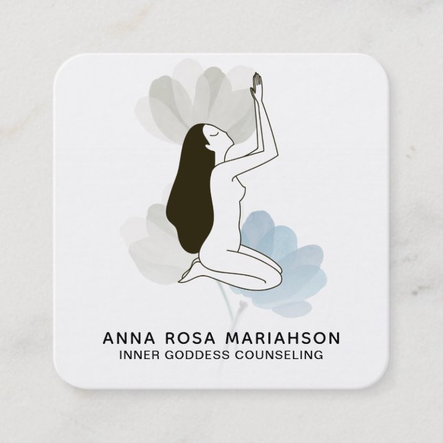 *~* Goddess Praying Sacred Floral Pastel Meditate Square Business Card (Front)