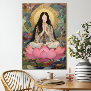 Goddess Quan Yin Art Print: Abstract Mosaic Lotus Poster