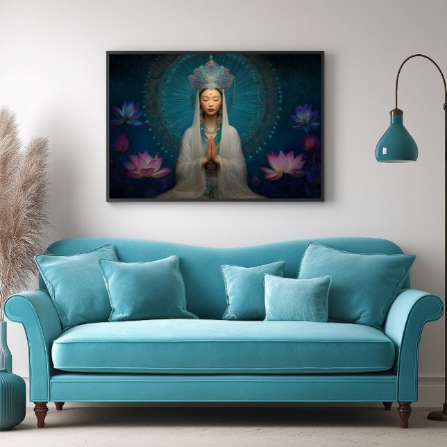 Goddess Quan Yin Blue Abstract Geometric Floral Poster (Creator Uploaded)