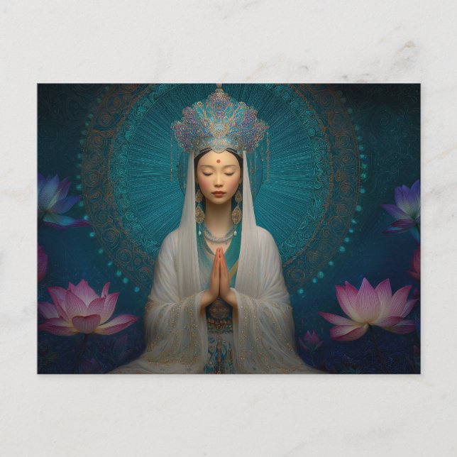 Goddess Quan Yin Digital Stained Glass Portrait Postcard (Front)