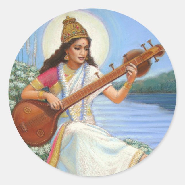 Goddess Sarasvati Classic Round Sticker (Front)