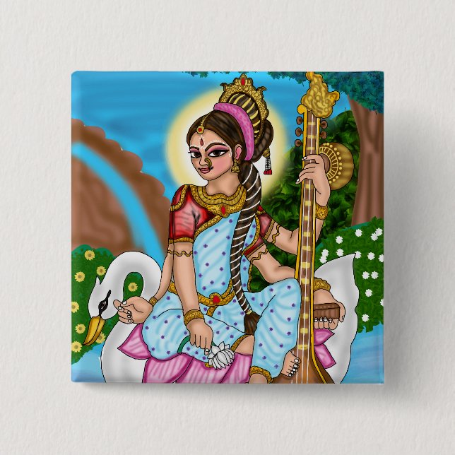 Goddess Saraswati Button (Front)