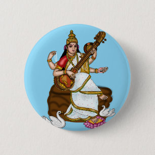 Goddess Saraswati Button