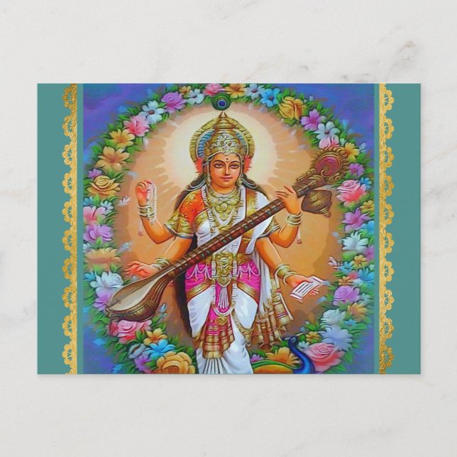 Goddess Saraswati Hindu Goddess Postcard (Front)