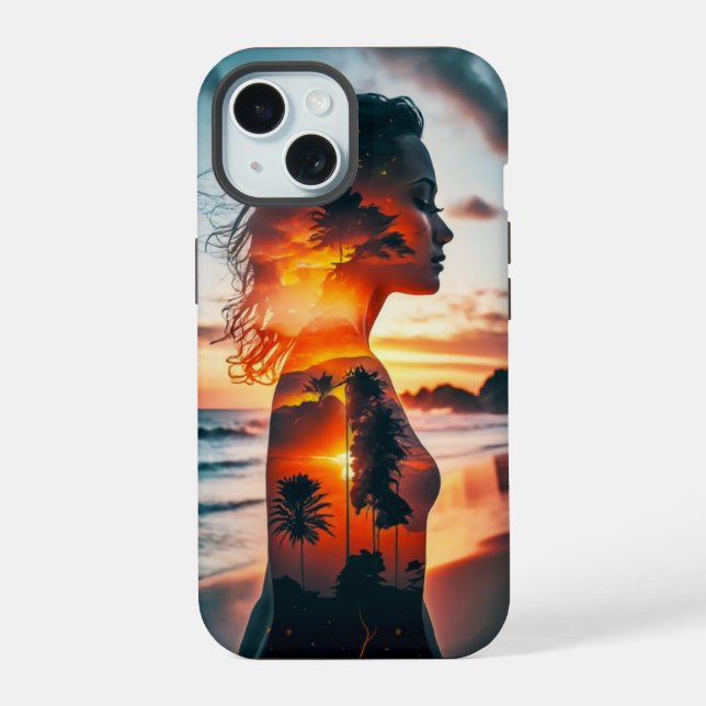 Goddess silhoutte with sunset coast phone case (Back)
