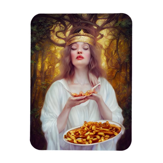 Goddess with a plate full of poutine AI art  Magnet (Vertical)
