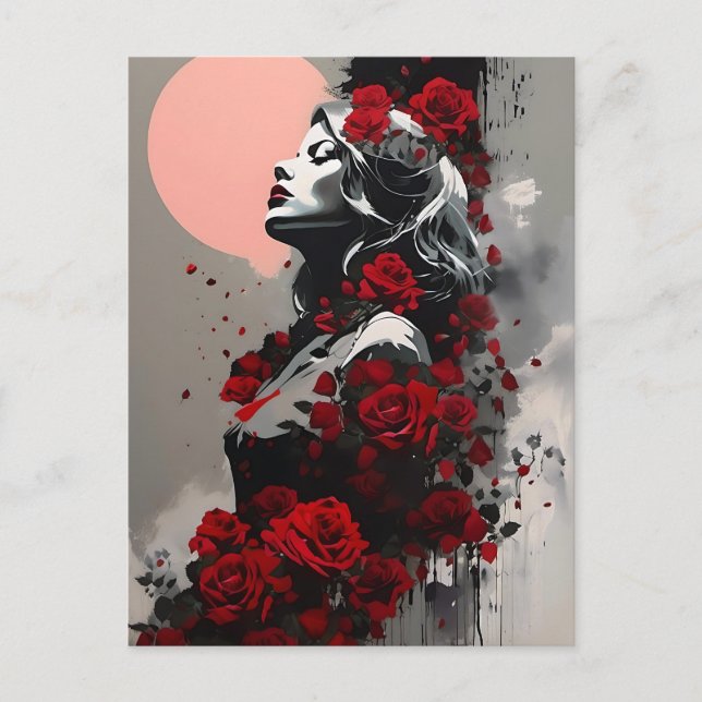 Goddess with Red Roses Postcard (Front)