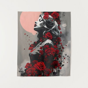 Goddess with Red Roses Tapestry