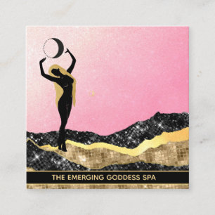 *~* Goddess Woman Ombre Pink Glitter Cosmic Moon  Square Business Card