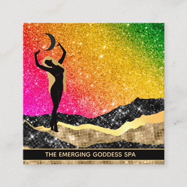 *~* Goddess Woman Ombre Rainbow Glitter Unicorn Square Business Card (Front)