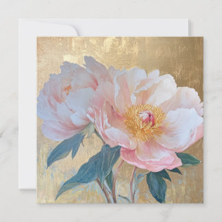 Goden Elegant Pink Peony Flowers Card