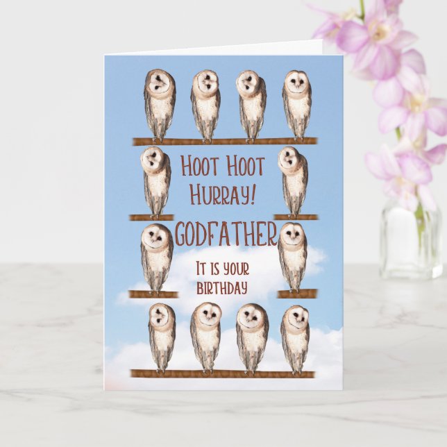 Godfather Birthday, Curious Owls Card (Orchid)