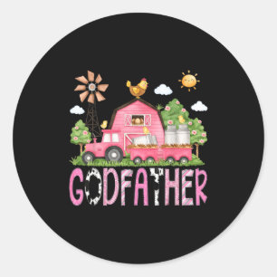 Godfather Birthday Girl Pink Farm Classic Round Sticker