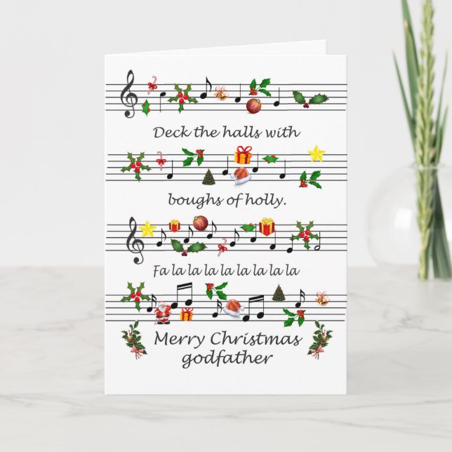 Godfather Christmas Sheet Music Deck The Halls Holiday Card (Front)