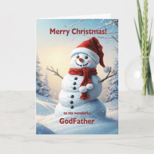 Godfather Christmas Snowman Holiday Card