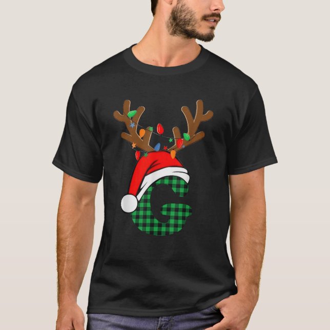 Godfather Claus Santa Hat Reindeer Red Plaid Match T-Shirt (Front)