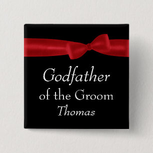 GODFATHER of GROOM Red Bow Wedding Custom Name 15 Cm Square Badge
