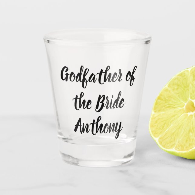 Godfather of the Bride Black Custom Name Wedding Shot Glass (Front)