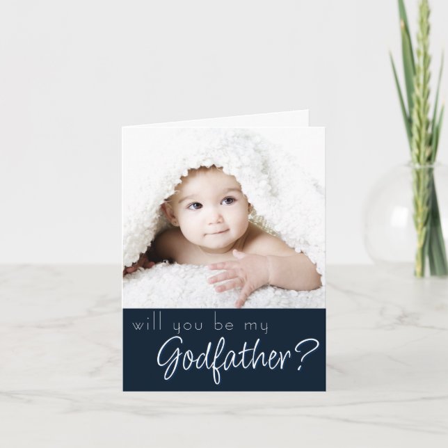 Godfather Proposal | Navy Blue 2 Photo Will you Be Card (Front)
