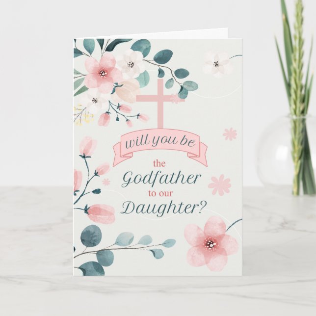 Godfather Request for Daughter Peach Blossoms Card (Front)