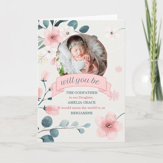 Godfather Request Peach Blossoms with Photo Card (Front)