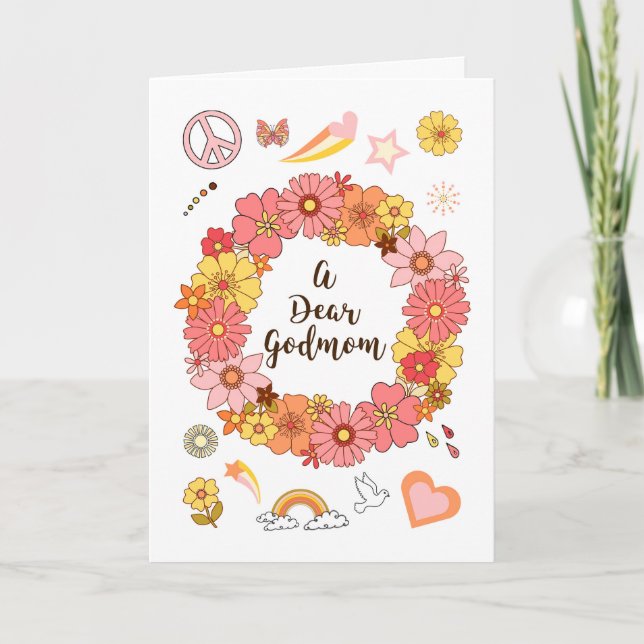 Godmom Mother's Day Floral Peace and Love          Card (Front)
